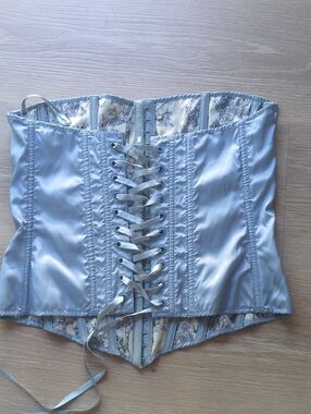 Light Blue Silk Corset Top with Lace-Up Back